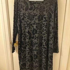 ellos Black and Gray Floral Long Sleeve Dress